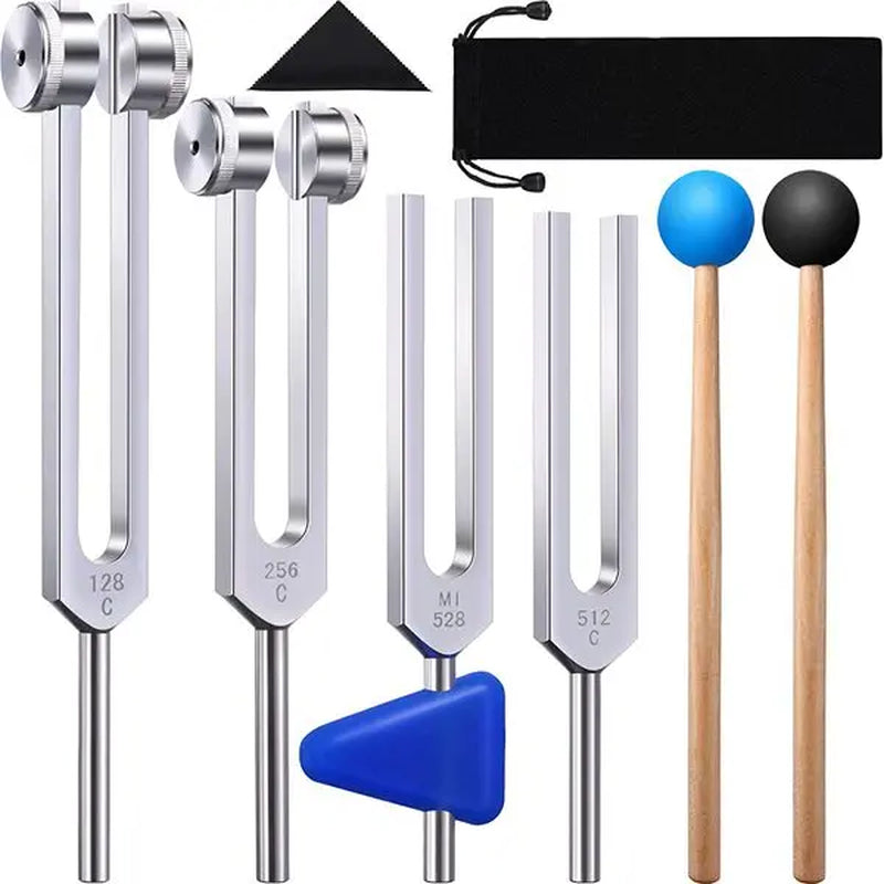 Sound Healing Tuning Fork Set – 4-Pack (128Hz–528Hz) with Mallet for Chakra & Vibration Therapy