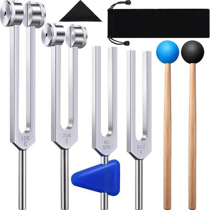 Sound Healing Tuning Fork Set – 4-Pack (128Hz–528Hz) with Mallet for Chakra & Vibration Therapy