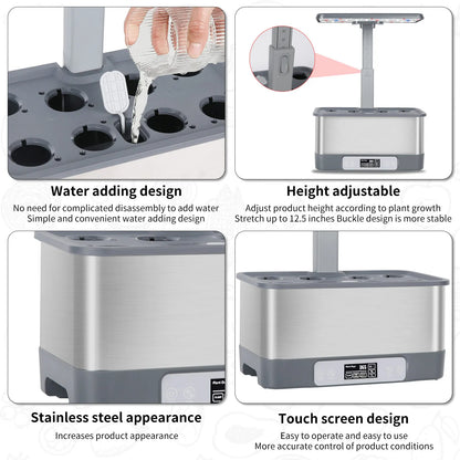 🌎 Smart Eco Hydroponic Garden – 8-Plant System with LED Light & Remote Control