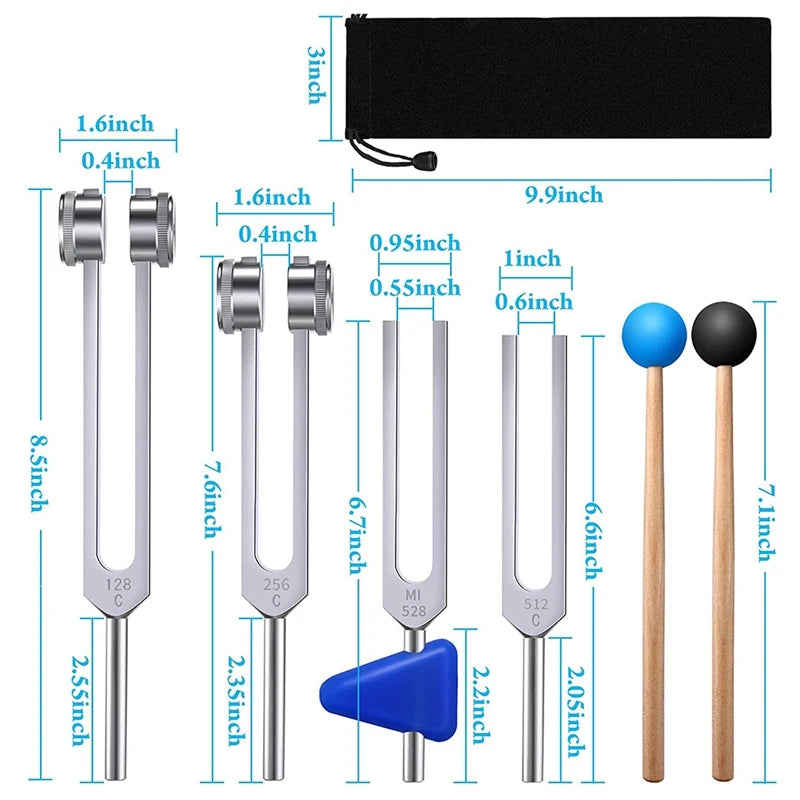 Sound Healing Tuning Fork Set – 4-Pack (128Hz–528Hz) with Mallet for Chakra & Vibration Therapy