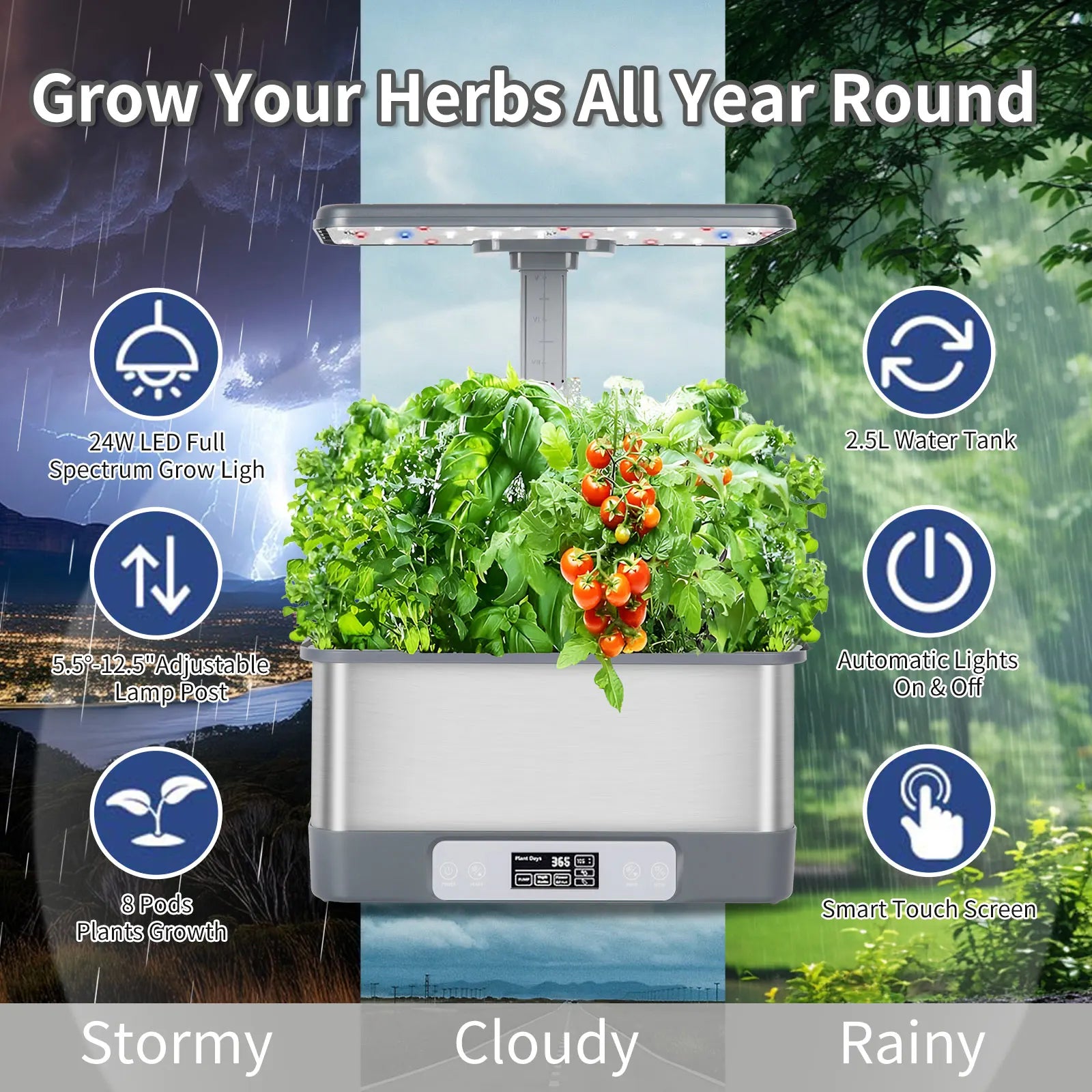 🌎 Smart Eco Hydroponic Garden – 8-Plant System with LED Light & Remote Control